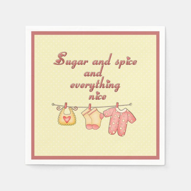 Sugar and Spice Yellow and Pink Baby Shower Napkin (Front)