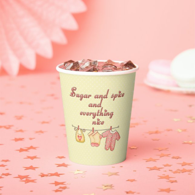 Sugar and Spice Yellow and Pink Baby Shower  Paper Cups (Insitu)
