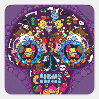 Sugar Art Skull Kawaii Doodle customised Square Sticker