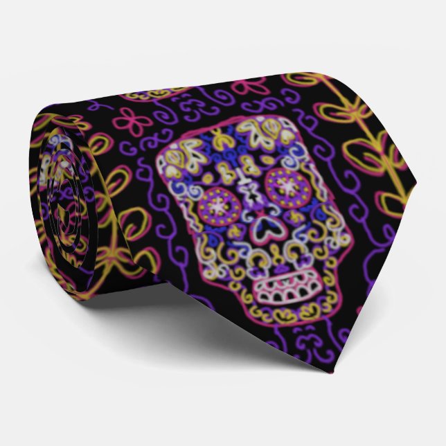 Sugar Art Skull Pattern Tie (Rolled)