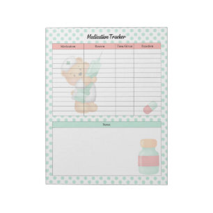 Sugar Bear Themed Medication Tracker Notepad