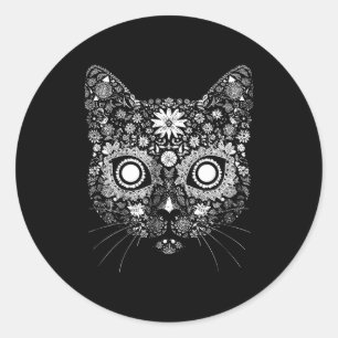 Sugar Cat Skull Flower Artistic Design  Classic Round Sticker