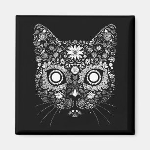 Sugar Cat Skull Flower Artistic Design Magnet