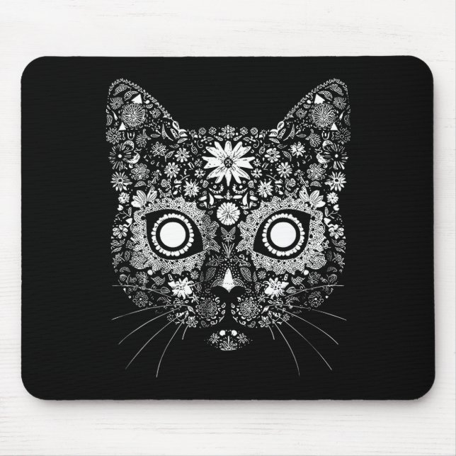 Sugar Cat Skull Flower Artistic Design  Mouse Pad (Front)