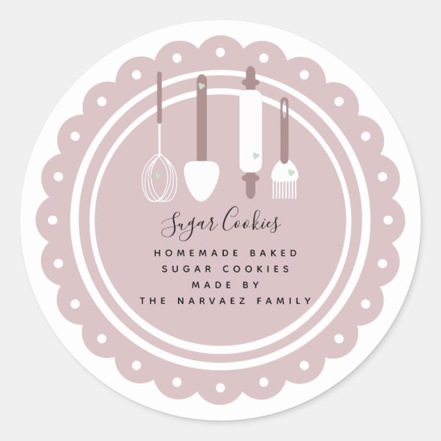 Sugar Cookies Bakery Tool Logo Homemade Food  Classic Round Sticker (Front)
