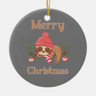 Sugar Cute Sloth Christmas Ceramic Ornament