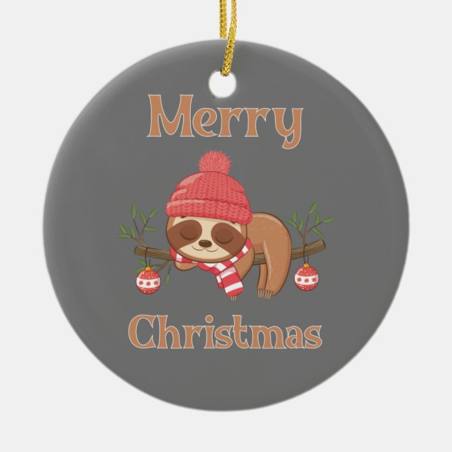 Sugar Cute Sloth Christmas Ceramic Ornament (Front)