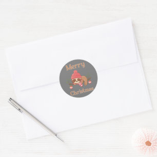 Sugar Cute Sloth Christmas Classic Round Sticker