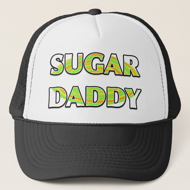 "SUGAR DADDY" with Green Candy Whirl Design Trucker Hat (Front)