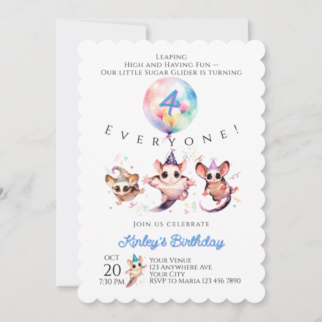 Sugar Glider Birthday Invitation (Front)