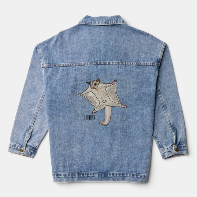 Sugar glider cartoon illustration denim jacket (Back)