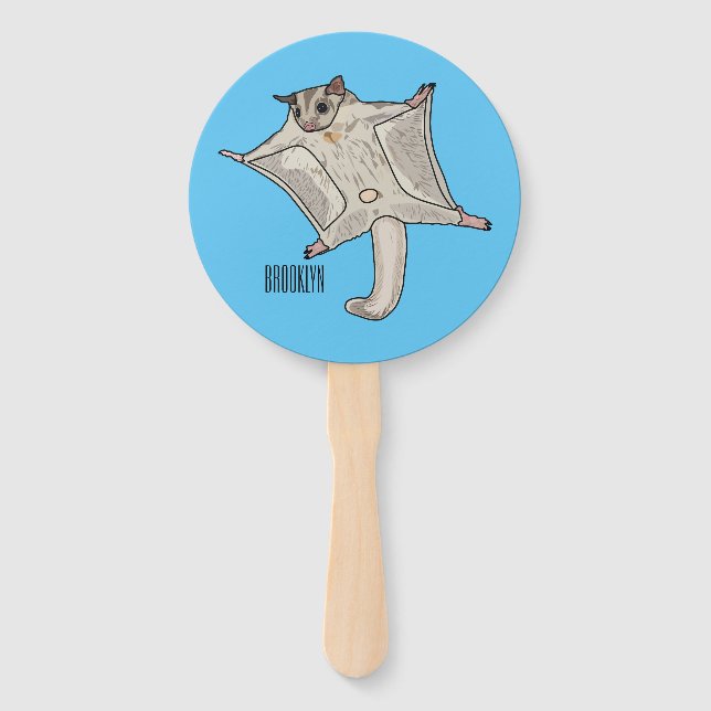 Sugar glider cartoon illustration hand fan (Front)