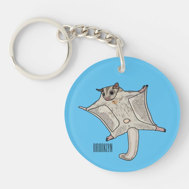 Sugar glider cartoon illustration key ring (Front)