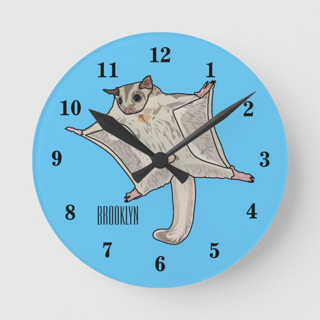Sugar glider cartoon illustration round clock (Front)