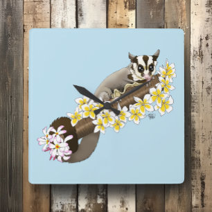 Sugar Glider Cute Floral Square Wall Clock