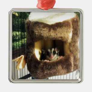 Sugar Glider in Furry Tree Truck Hanging Bed Metal Ornament