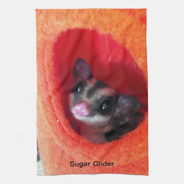 Sugar Glider in Orange Hanging Bed Tea Towel (Vertical)
