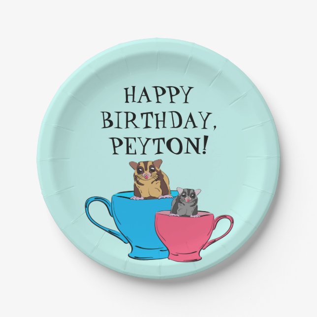 Sugar Glider in Tea Cups Custom Birthday Party Paper Plate (Front)