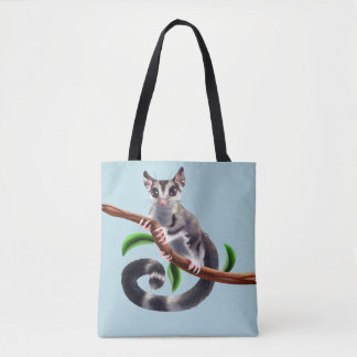 sugar glider on a branch tote bag