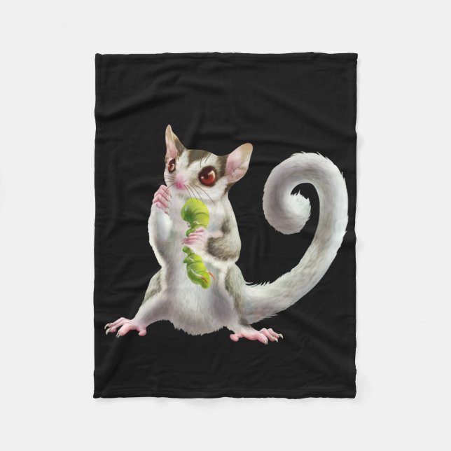 Sugar Glider with Horn worm Fleece Blanket (Front)