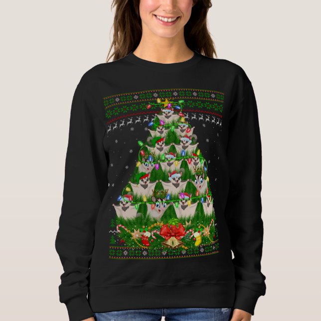Sugar Glider Xmas Lighting Tree Sugar Glider Ugly  Sweatshirt (Front)