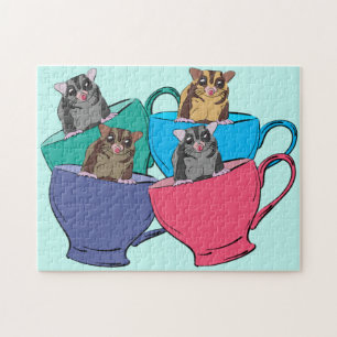 Sugar Gliders in Tea Cups Cute Animal Illustration Jigsaw Puzzle