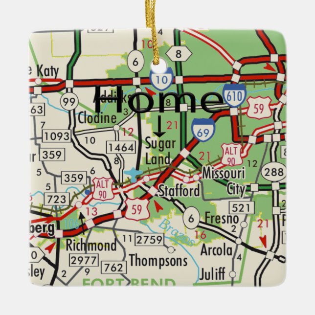 Sugar Land TX Map Ceramic Ornament (Front)