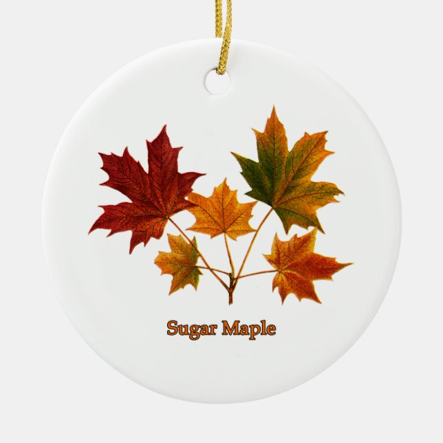 Sugar Maple Leaves Ceramic Ornament (Front)