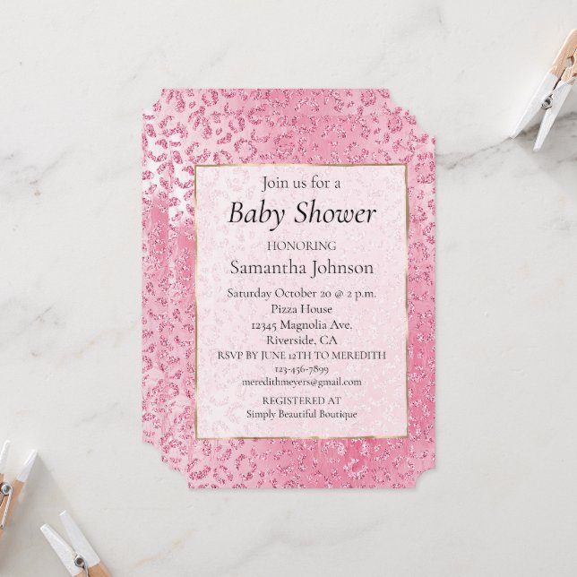 Sugar Pink Glitter Leopard Print Invitation (Front/Back In Situ)