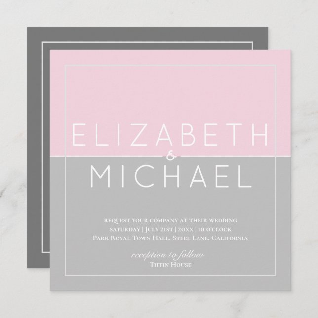 Sugar Pink Grey Modern Wedding Invitation (Front/Back)
