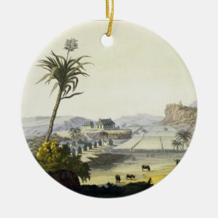Sugar Plantation, Antilles (colour engraving) Ceramic Ornament