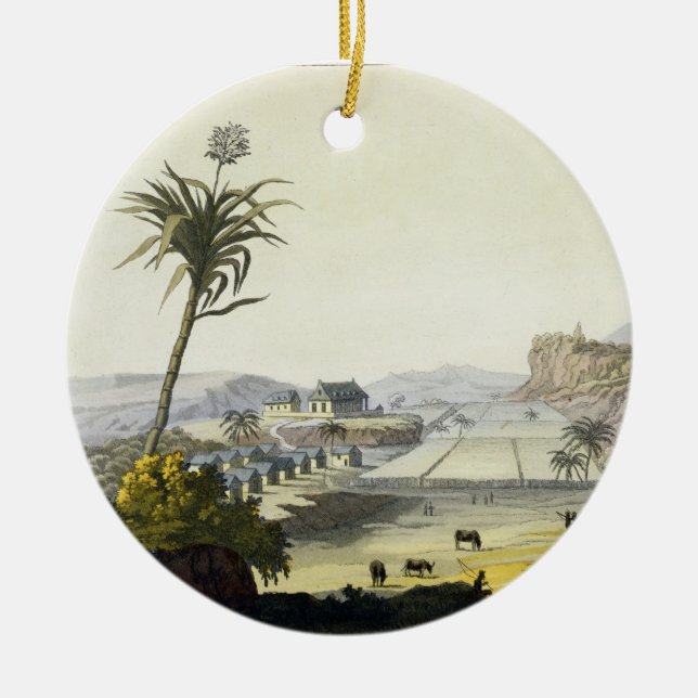 Sugar Plantation, Antilles (colour engraving) Ceramic Ornament (Front)
