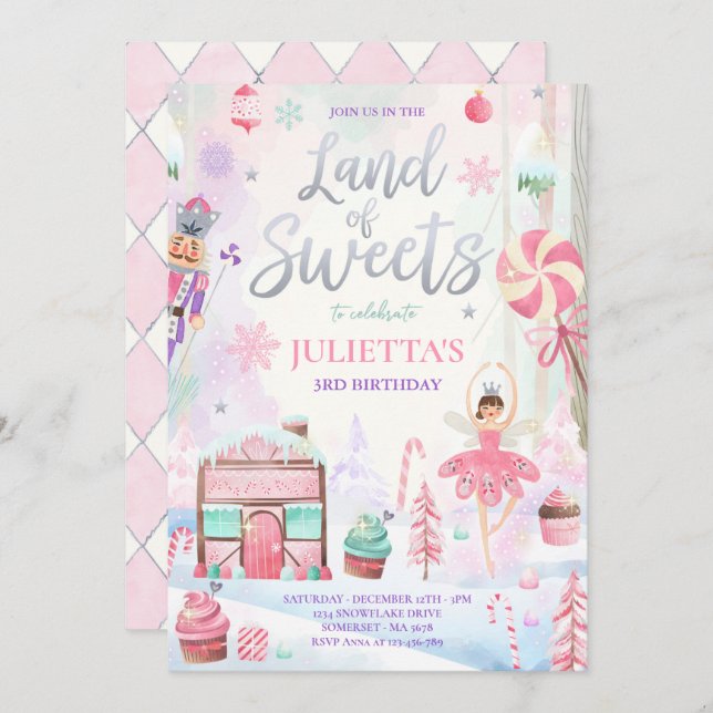 Sugar Plum Fairy Land Of Sweet Nutcracker Birthday Invitation (Front/Back)