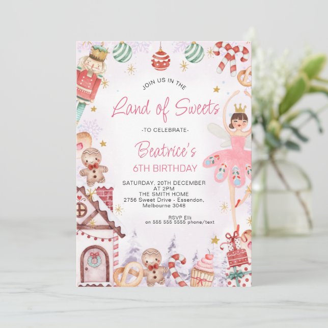 Sugar Plum Fairy Land of Sweets Birthday  Invitation (Standing Front)