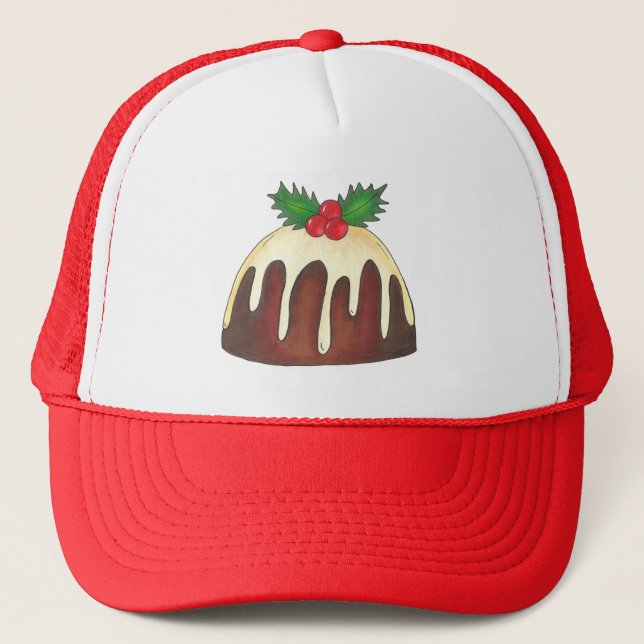 Sugar Plum Pudding Festive British Christmas Pud Trucker Hat (Front)