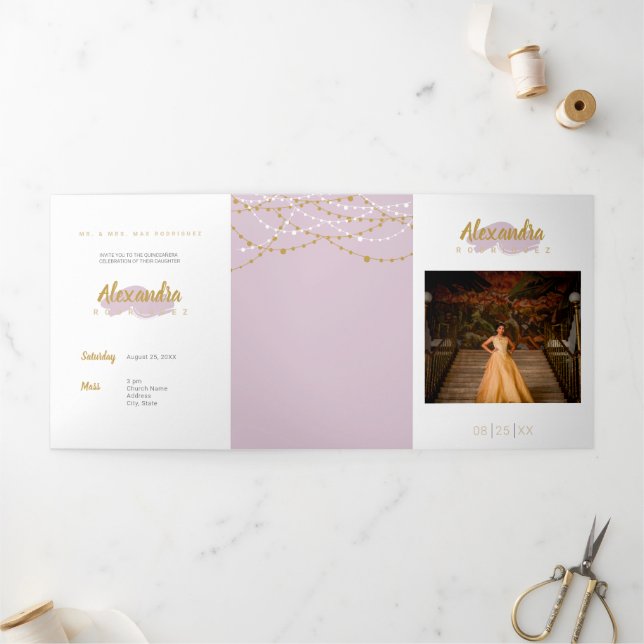 Sugar Plum Purple Photo Quinceanera Tri-Fold Invitation (Outside)