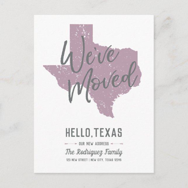 Sugar Plum Purple We've Moved - Texas Announcement Postcard (Front)