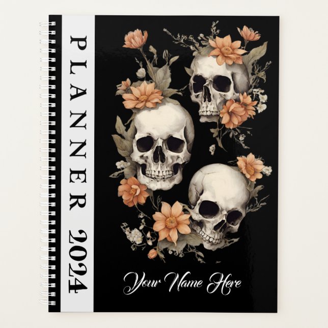  Sugar Sculls Black Planner 2026 Floral Bloom  (Front)
