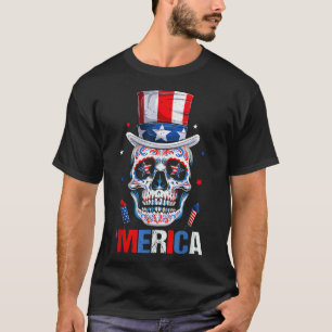Sugar Skull 4th of July Patriotic American Indepen T-Shirt