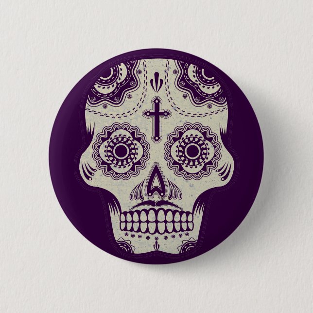 Sugar skull 6 cm round badge (Front)