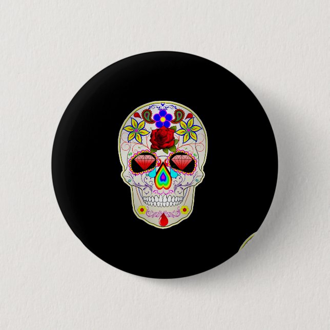 sugar skull 6 cm round badge (Front)