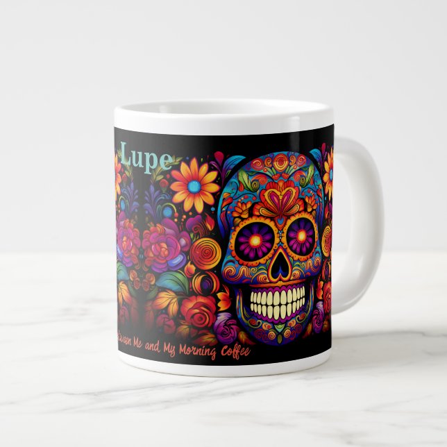 Sugar Skull Add Name Text Birthday Gift Large Coffee Mug (Front Right)