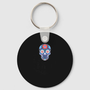 Sugar Skull And Bats Logo Black Text Premium  Key Ring