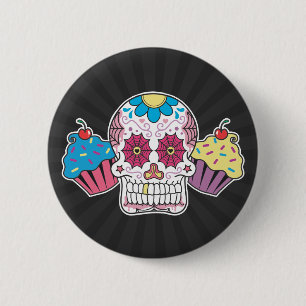 Sugar Skull and Cupcakes 6 Cm Round Badge