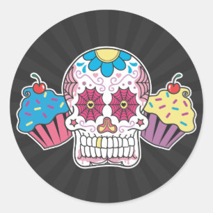 Sugar Skull and Cupcakes Classic Round Sticker