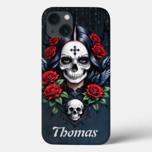 Sugar Skull Angel with Roses.  iPhone 13 Case