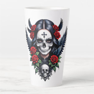 Sugar Skull Angel with Roses. Latte Mug