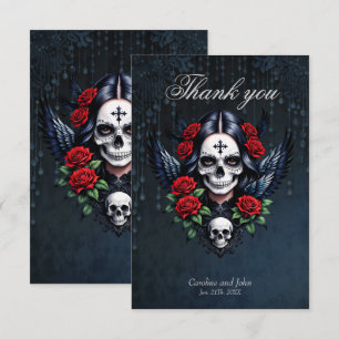 Sugar Skull Angel with Roses. Thank You Card
