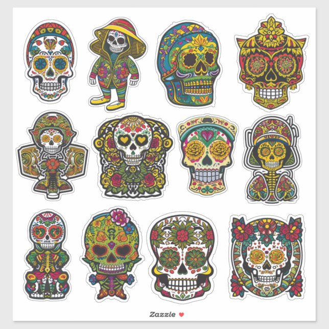 Sugar Skull Art 12 Piece Folk Art Pack  (Sheet)
