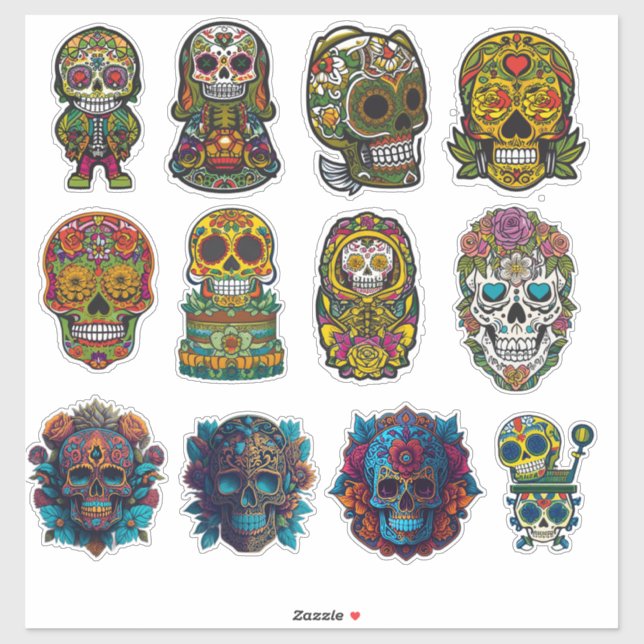Sugar Skull Art 12 Piece Traditional Pack  (Sheet)